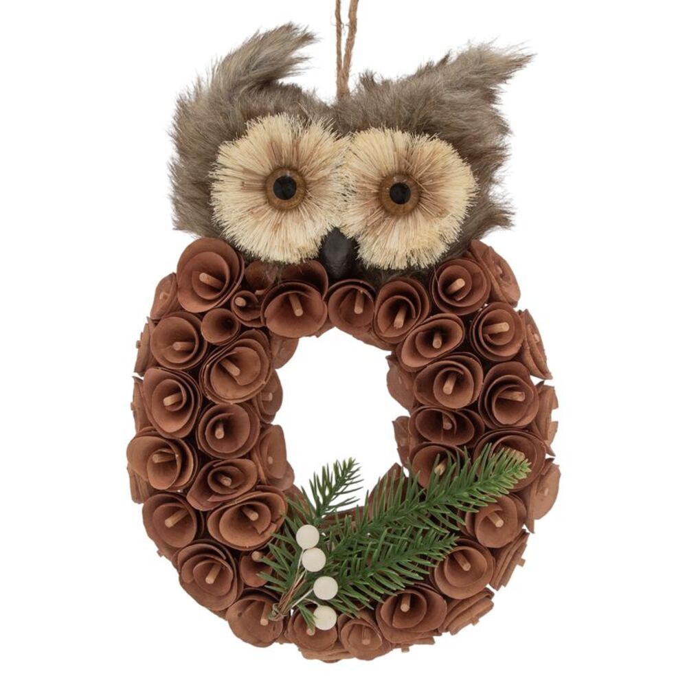 Woodland Creek Wooden Owl Shaped Wreath Holiday Door Hanger